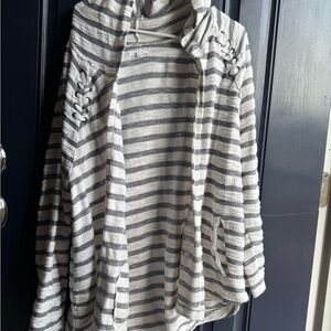 Maurices Gray and White Striped Knit Cardigan